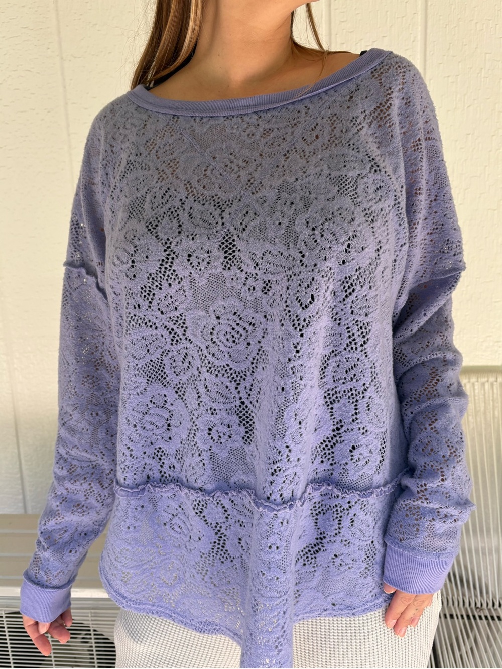 New free people Light Purple Lace Knit Long-Sleeve Top